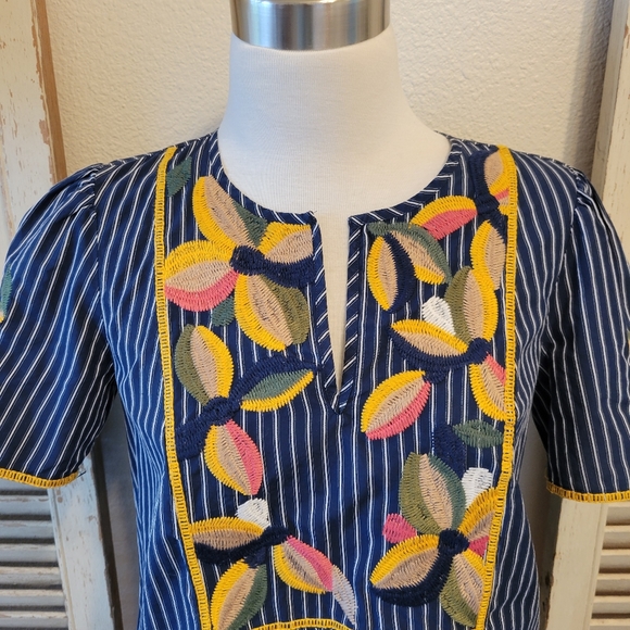 Madewell fable boho embroidered floral stiped top - Picture 4 of 12